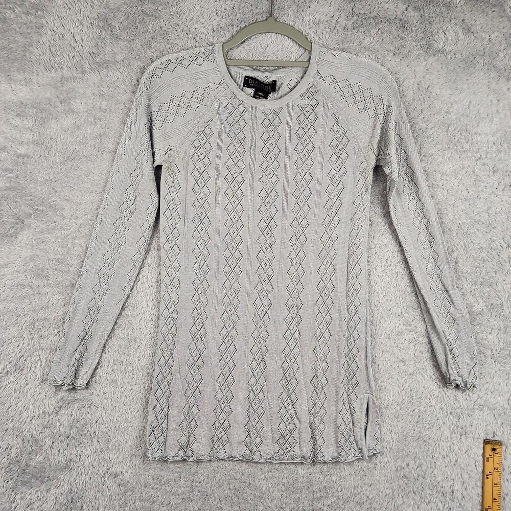Vintage Dialogue Sweater Womens Small Gray Open Knit Tunic Geometric Rayon Boho